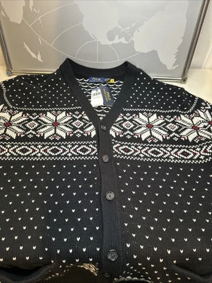 NUEVO CON ETIQUETAS POLO RALPH LAUREN B&T Negro/Blanco Fair Isle Copo de Nieve Cárdigan Suéter 3XLT Foto 1 de 4
