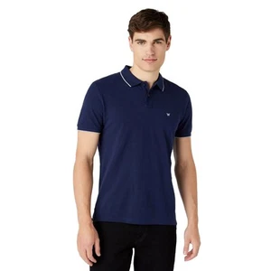 Wrangler Regular Fit Short Sleeve Pique Polo Shirt Mens Cotton Medium Navy Blue - Picture 1 of 4