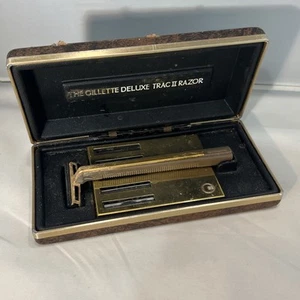 Rasoio Vintage Gillette Deluxe Trac II Oro Edizione Limitata con Custodia - Foto 1 di 7