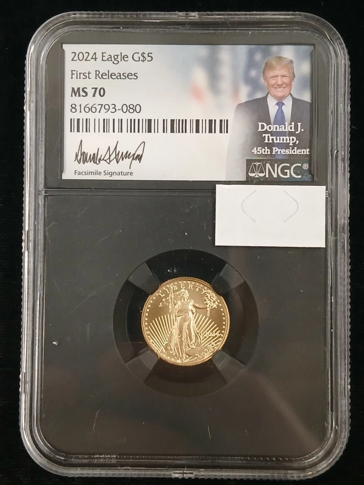 2024 $5 Gold Eagle MS70 Donald J Trump 45th President NGC Signed Facsimile - Image 1 of 4