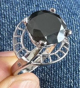 4.51 Ct Black Moissanite & White Natural Raw Diamond 925 Silver Ring Size 7.5 - Picture 1 of 2
