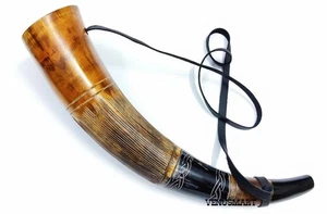 Viking War Horn - 16" Genuine Ox-Horn Battle Trumpet - Premium Hand Engraved - Picture 1 of 8