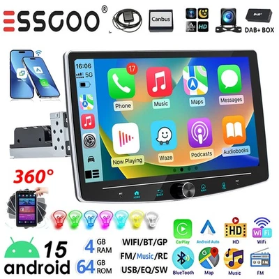 10" DAB+ Android 15 Carplay Drehbar Bildschirm 4+64G 1 DIN Autoradio GPS WIFI BT - Bild 1 von 4