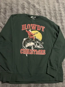 Bass Pro Shops Howdy Christmas Men's Large Sweatshirt Christmas Green Sweater - Picture 1 of 3