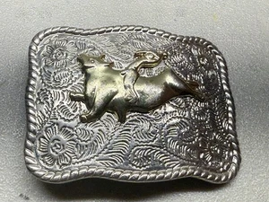 Vintage Silver & Gold Tone Metal Belt Buckle. Bull Rider Rodeo 2.75x2” - Picture 1 of 2