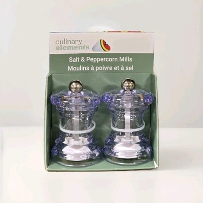 Culinary Elements Grinder Button Mini Clear Salt and Pepper Mill Set New  - Image 1 of 2