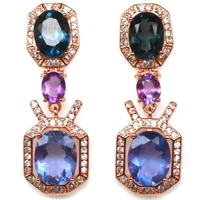 Thai Handgefertigt Farbe Wechsel Fluorit, Topas, Amethyst & Zirkonia Ohrringe - Bild 1 von 4