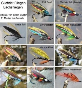 Gilchrist Fliegen. 3 x FULL DRESSED LACHSFLIEGEN. 11 MUSTER ZUR AUSWAHL - Bild 1 von 14