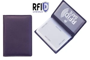 Alva Mens Ladies RFID Blocking Purple Leather Credit Card Holder Wallet New - Picture 1 of 6