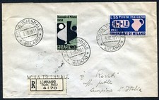 G035-29 ITALIA REPUBBLICA 1951 Raccomadata affrancata con Triennale Milano serie