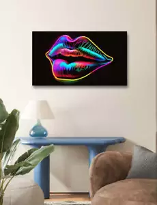 Labios Pop Art Neon Ai I I Ilustración Lienzo Imagen Arte de Pared - Imagen 1 de 3