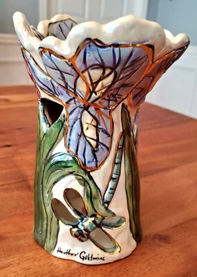 Iris Dragonfly Wax Tart Warmer Tealight Holder Blue Sky Heather Goldminc - Image 1 of 4