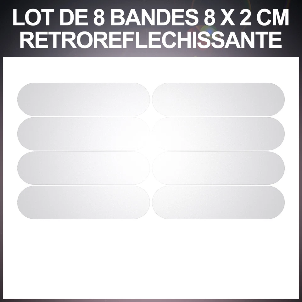 8 Stickers BLANC REFLECHISSANT Sécurité motard Visibilité la nuit Reflective