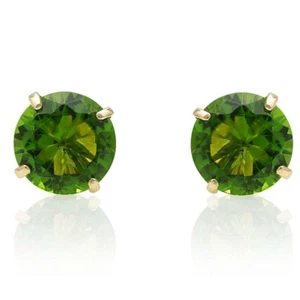 14K Yellow Gold 2Ct Round August Birthstone Simulated Peridot Stud Earrings - Picture 1 of 3