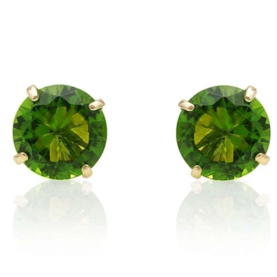 14K Yellow Gold 2Ct Round August Birthstone Simulated Peridot Stud Earrings - Image 1 of 3