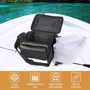 Canvas Fishing Shoulder Tackle Storage Hand Bags with 4 Plastic Trays Boxes - Picture 1 of 8