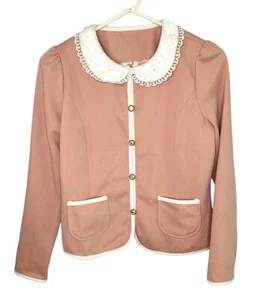 Dusty Rose Pink Cardigan Top Peter Pan Collar Jacket Coquette Twee Large Cute - Picture 1 of 16