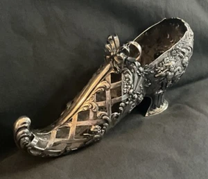 LARGE Antique 800 Silver Lady's Shoe Slipper German /Austrian 7” Long 3.5” Tall - Picture 1 of 7