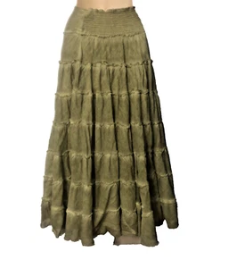 Free People Maxirock XS Lagenlook oliv Zypresse grün Cottagecore Bohemian gefüttert - Bild 1 von 5