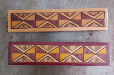 2 Hand Carved & Painted Wood Boxes From Poland 7.75"×1.76" Vintage - image 1 of 4