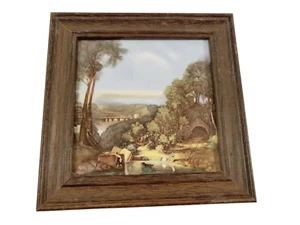 Vtg Wood Framed Ceramic Tile Wall Art Crossing the Brook J Turner London 5 3/8" - Picture 1 of 6