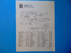 MARLIN 120 Pump Action Shotgun Parts assembly Diagram 1980's catalog print ad - Picture 1 of 1
