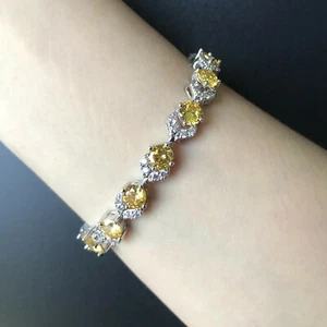 6mm Round Yellow Citrine Cubic Zirconia White Gold Plated Tennis Bracelet 7" - Picture 1 of 1