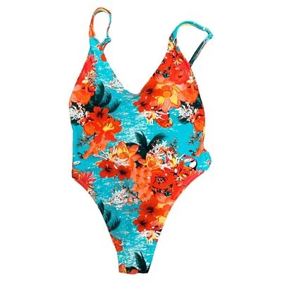 Traje de baño RELLECIGA de una pieza, azul y rojo floral/tropical, mediano, nuevo con etiquetas Foto 1 de 4