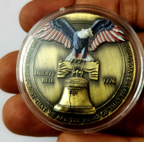 1776 USA Dont tread on me Snake & Eagle Liberty Bell 1Oz Military Challenge Coin Cover