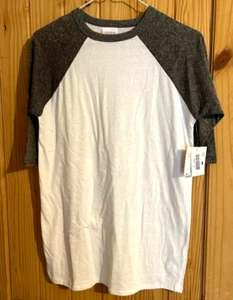 LuLaRoe kids shirt Sloan size 14 white w/ grey heathered 3/4 sleeves - Picture 1 of 7