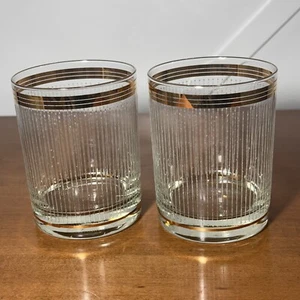 Geätzte Barware Gläser Lowball Whiskey Tassen Old Fashion Gold Vintage 2er Set - Bild 1 von 6