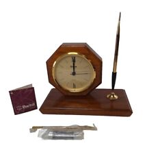desk clock vintage Walnut Tested working With Pen, Extra Ink Cartridge, Battery 