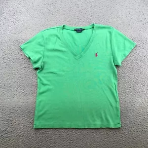 Ralph Lauren Shirt Womens XL Green Pony V Neck Short Sleeve 60934 - Picture 1 of 8