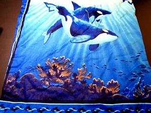 Fabric Panel Giant Pillow Case Cover Ocean Whale Sea Turtle (Unfinished) - Picture 1 of 8
