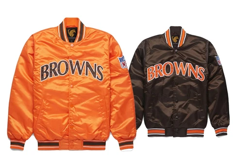 Classic NFL Cleveland browns Satin Varsity Jacket Full-snap with Free Shipping Cover