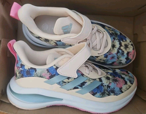 Adidas Ragazza FortaRun K Sneakers Scarpe da Corsa Corso A Pied Flowers TG 1 5 Nuove