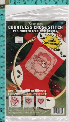 Santa Face Preprinted Tear-Away Canvas Vogart Crafts Countless Cross Stitch 1836 - Image 1 of 2