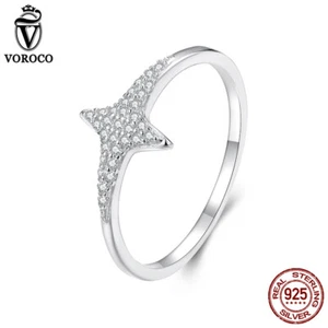 Voroco Squisito Argento Sterling 925 Stella Scintillante Zirconi Anelli Donna Regali Gioielli - Foto 1 di 17