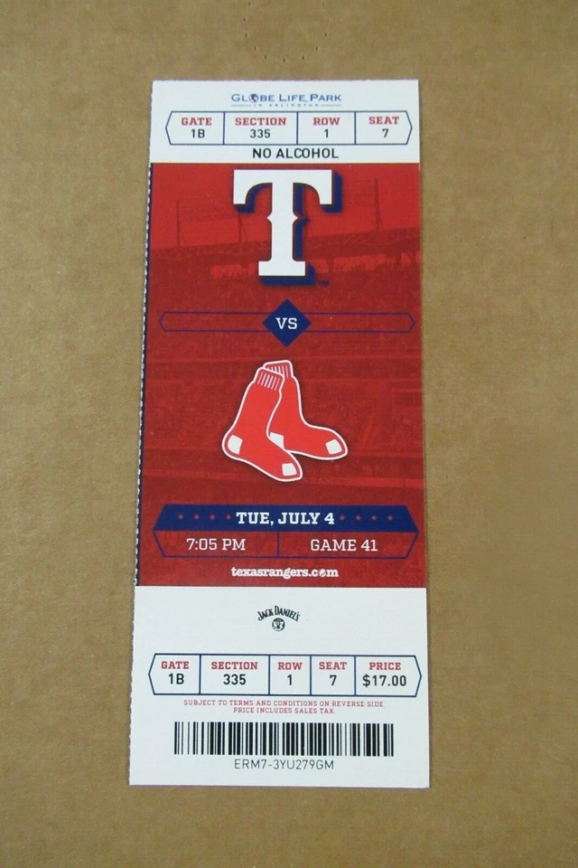 Boleto completo Texas Rangers vs Red Sox 4/07/2017 ~ Benintendi (2 horas/5 éxitos/6 carreras impulsadas) Foto 1 de 1