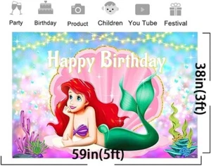 Little Mermaid Happy Birthday Backdrop 3ft x 5ft - Picture 1 of 3
