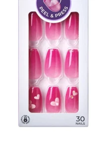 KISS IMPRESS PRESS ON NAILS ONE STEP MANICURE NEW SUGAR SWEET PINK MEDIUM LENGTH - Picture 1 of 5