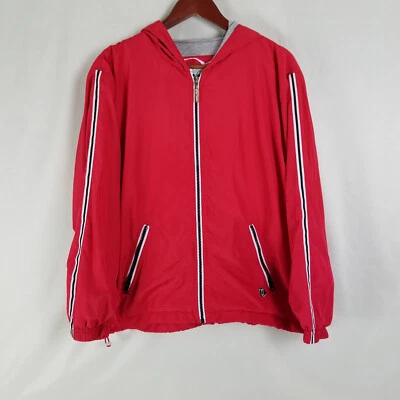 Chaqueta deportiva Oleg Cassini para mujer grande roja con capucha cremallera completa bolsillos ajustables Foto 1 de 4