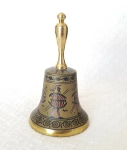 BRASS BELL HAND PAINTED AFRICAN WARRIOR MOTIF 4.25" TALL 2.75" ACROSS - Picture 1 of 5