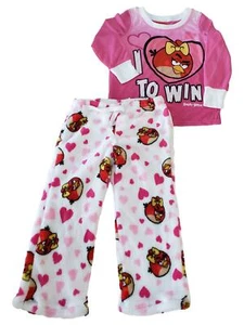 Angry Birds Girls Pink Red I Love to Win Fleece Pant Pajama PJ Sleep Set 4 - Picture 1 of 1