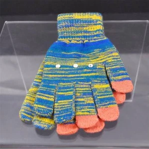 New Varigated Orange Blue Yellow 3 Finger Texting Gloves Rhinestone Trim B32 - Picture 1 of 12