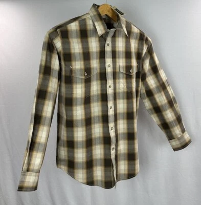 ST JOHNS BAY Button-Up Shirt Mens Medium Brown Long Sleeve Cotton Chambray Plaid - Image 1 of 4