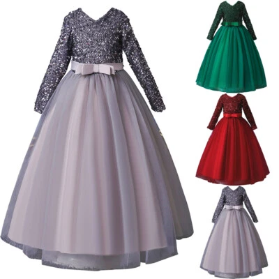 Ребенок цветок девочка длинным рукавом макси платье свадьбы вечеринки Святого Причастия Pageant платье - Изображение 1 из 4