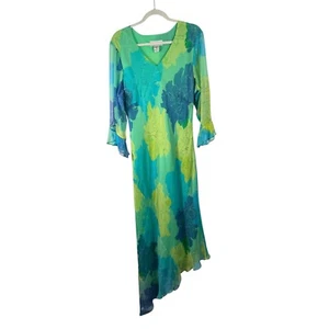 Kemp Collection 100% Silk Blue Green Floral Maxi Dress Y2K Fairy Womens Plus 18W - Picture 1 of 8