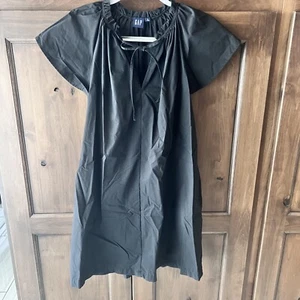 GAP-Black Mini Dress With Tie Neck & Cap Sleeves Size M - Picture 1 of 17