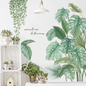 Tropical Leaves Wall Decals Removable Jungle Green Palms Tree Plant Wall Sticker - Picture 1 of 8